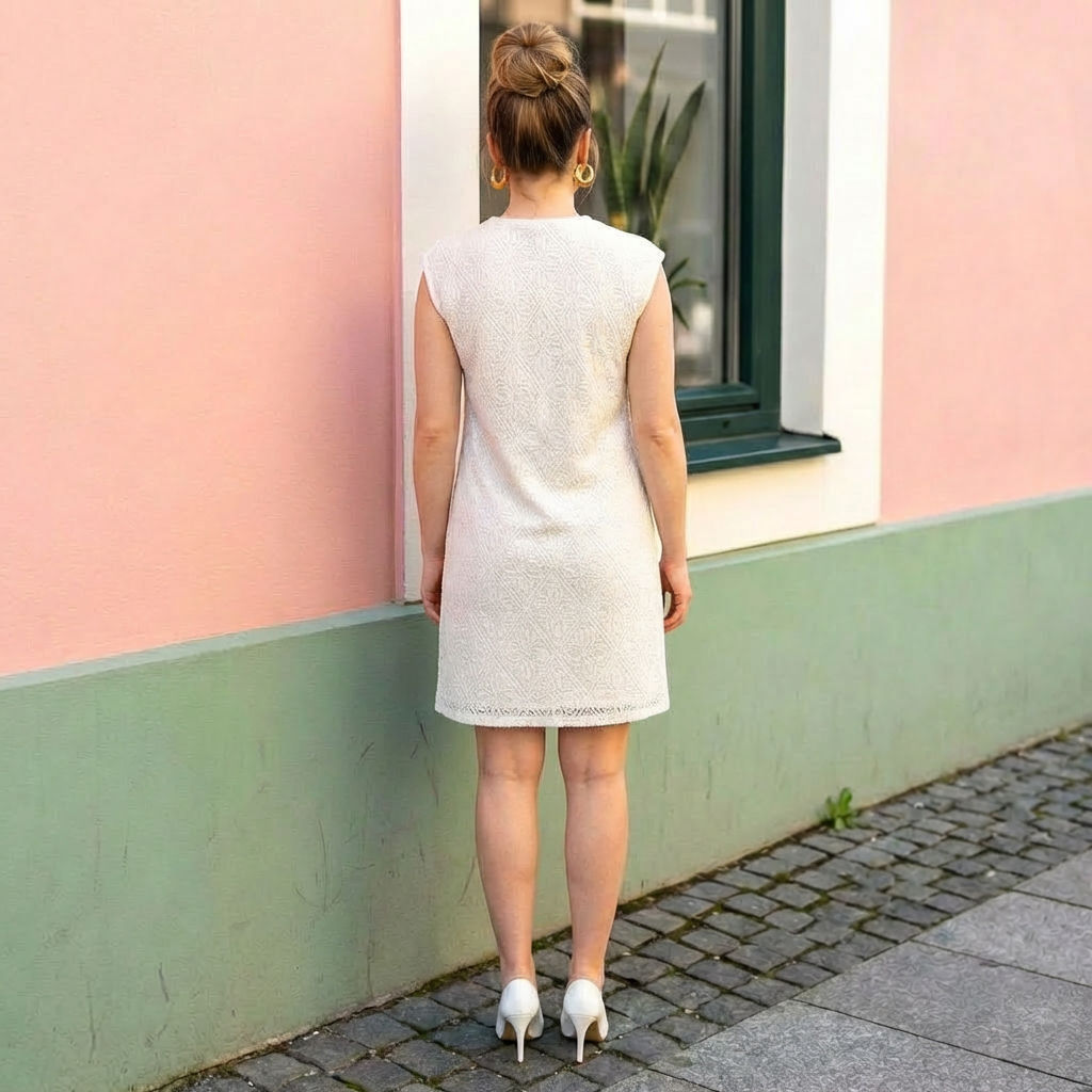 Women-off-white-sleeveless-mini-dresses-with-round-neck-and-textured-fabric