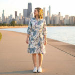 Women-blue-printed-shirt-dress-with-belt-and-three-quarter-sleeves