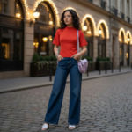 Women-orange-solid-T-shirt-top-with-short-sleeves-and-crew-neck
