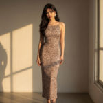 Leopard-print-straight-neck-calf-bodycon-dresses