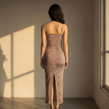 Leopard-print-straight-neck-calf-bodycon-dresses