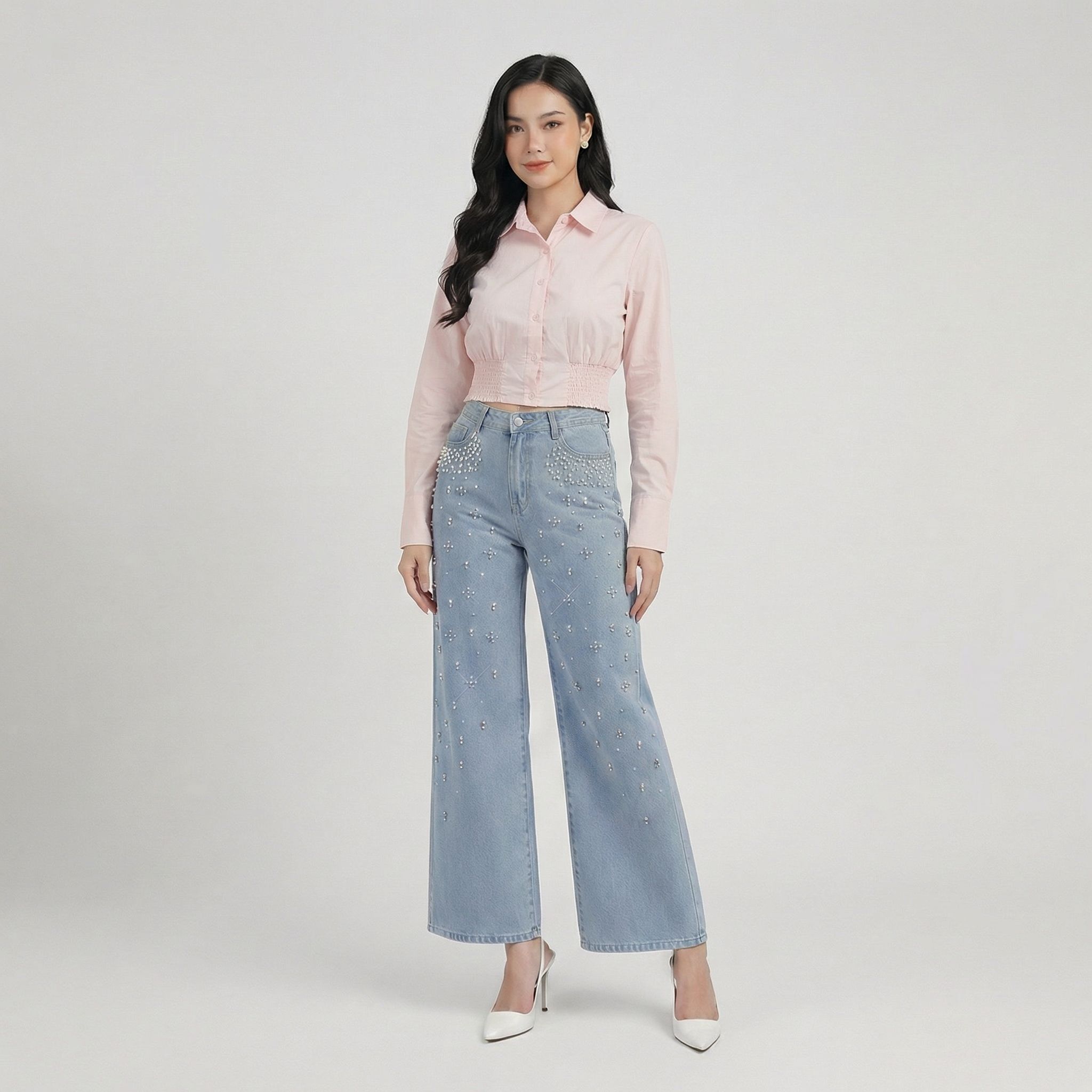 Pink-cropped-button-front-shirt