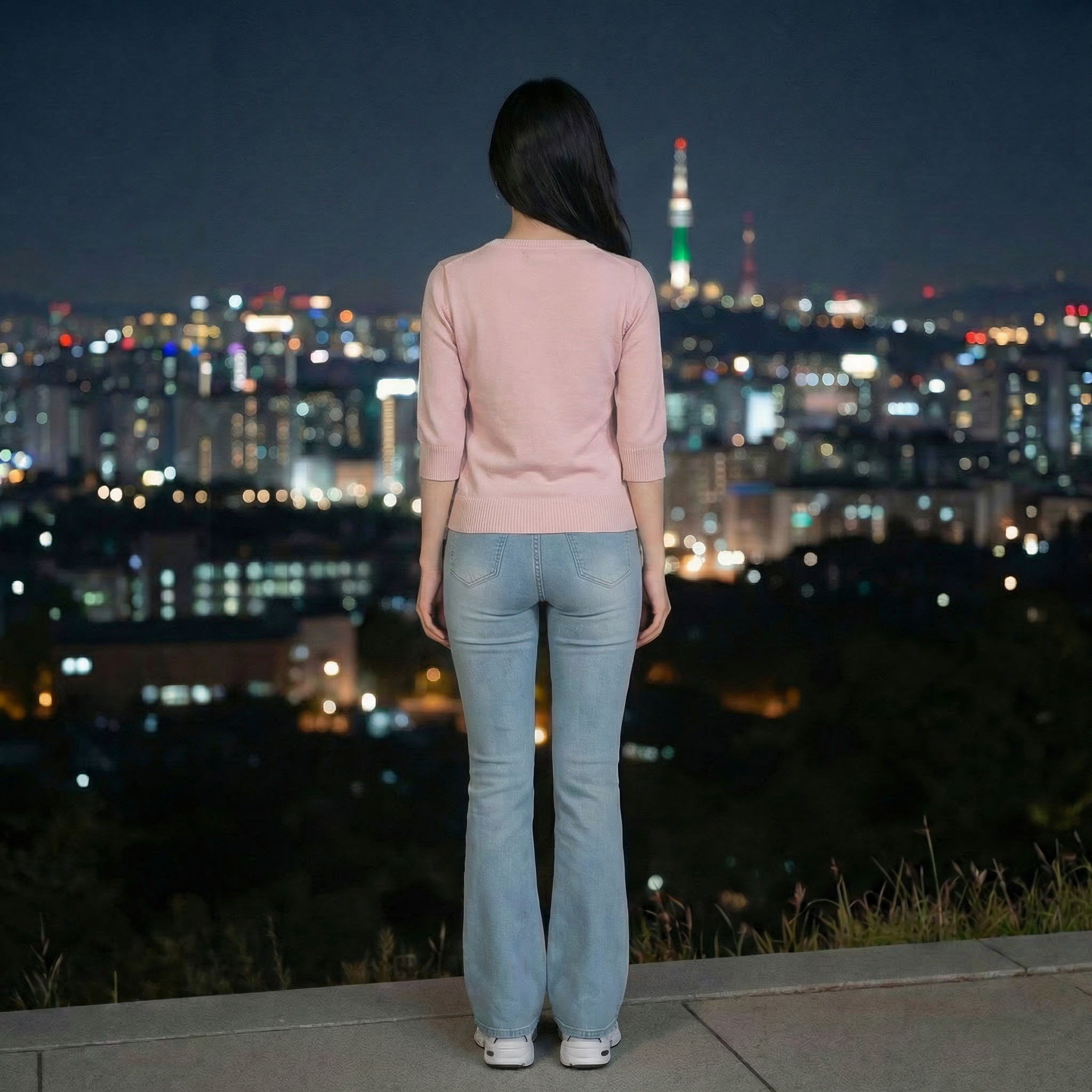 Pink-patterned-round-neck-knit-top