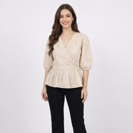 Beige-wrap-style-peplum-top-front