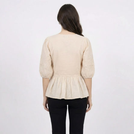 Beige-wrap-style-peplum-top-front