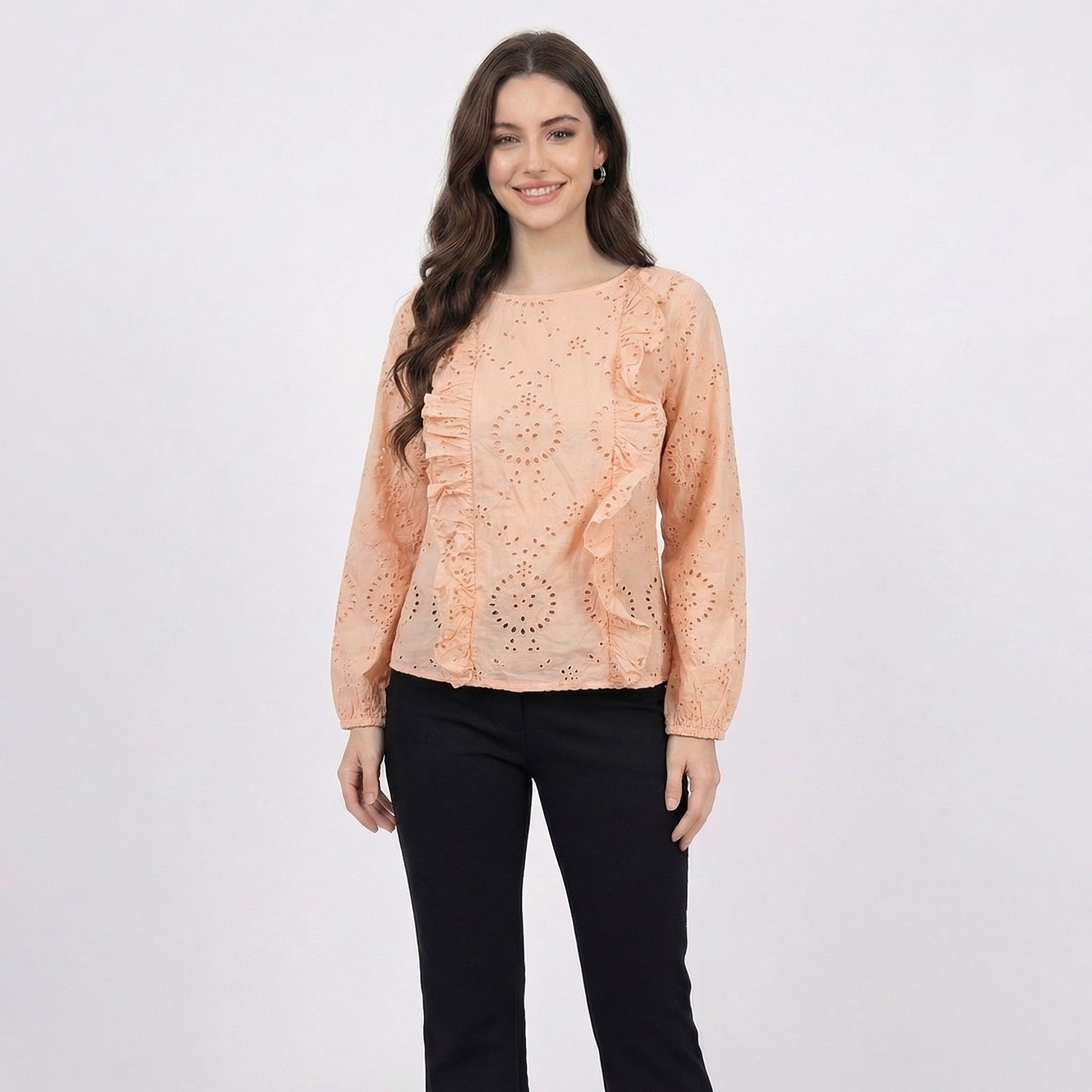 Peach-broderie-anglaise-ruffle-blouse-women