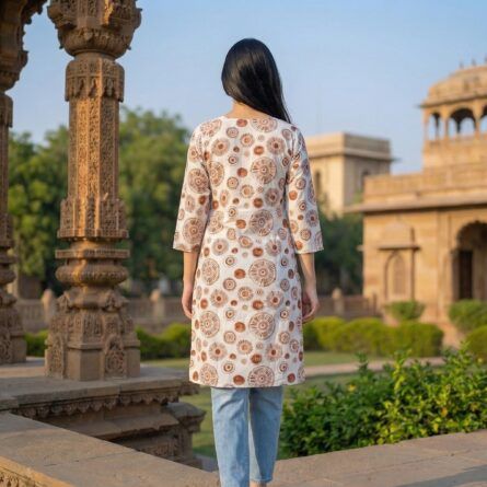White-printed-straight-kurta-with-three-quarter-sleeves