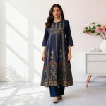 Navy-blue-ethnic-printed-A-line-kurta-dress