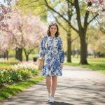 Women's-blue-floral-long-sleeve-A-line-mini-dress