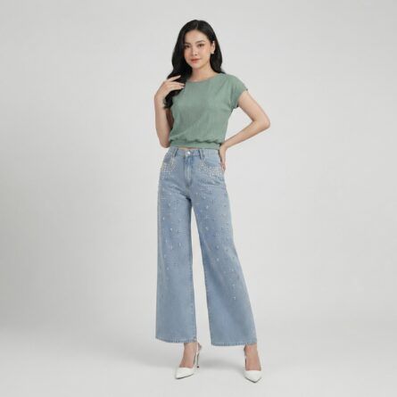Sage-green-textured-cap-sleeve-round-neck-top-for-women