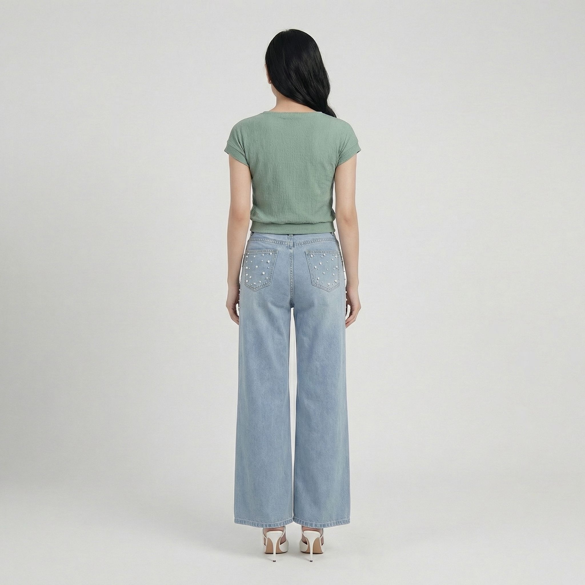 Sage-green-textured-cap-sleeve-round-neck-top-for-women