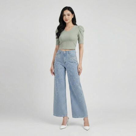 Women's ribbed puff-sleeves top