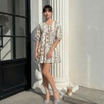 Beige-floral-print-puff-sleeve-v-neck-mini-dress-for-women