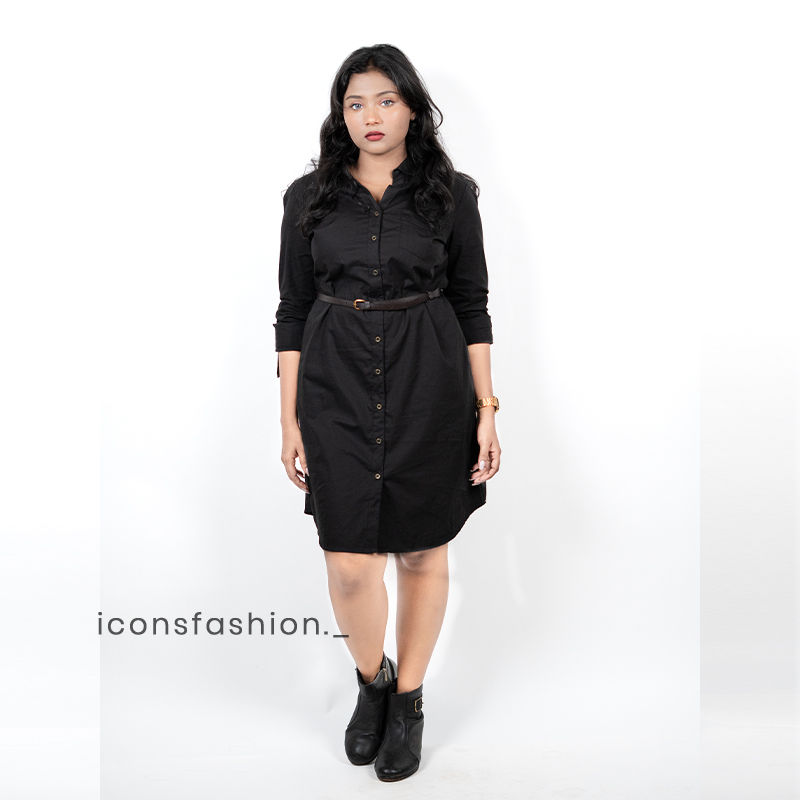 Black-button-down-belted-shirt-dress-for-women