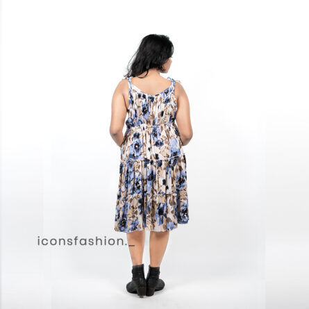 Blue-floral-tiered-sleeveless-midi-dress-for-women