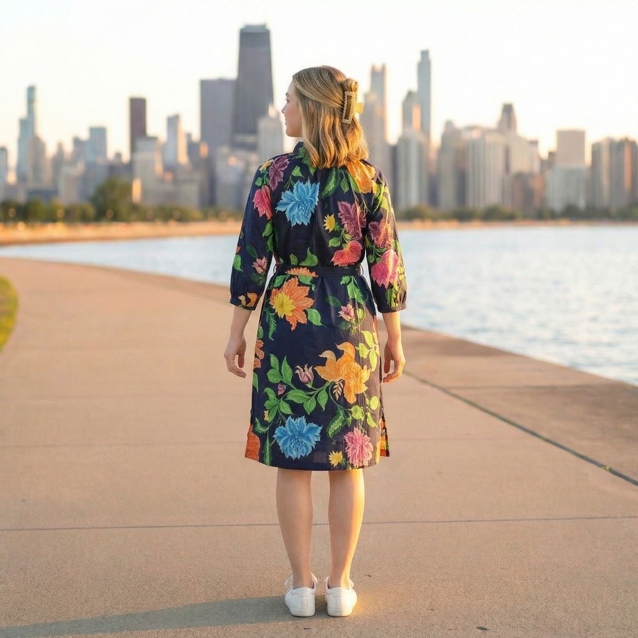 Navy-floral-split-neck-tie-waist-midi-dress-for-women