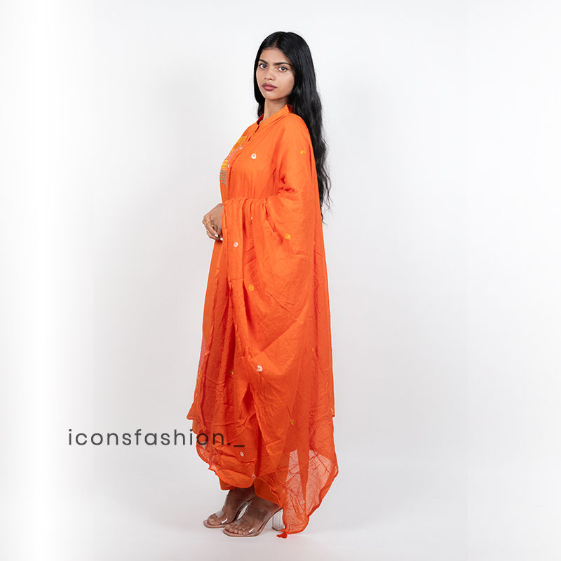 Orange-cotton-kurta-set-with-embroidery-and-dupatta