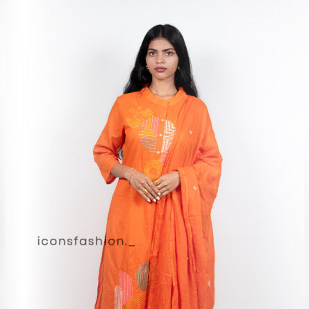 Orange-cotton-kurta-set-with-embroidery-and-dupatta