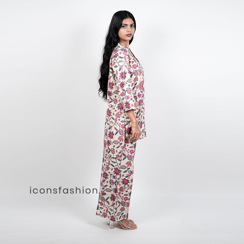 Women’s-pink-floral-printed-ethnic-co-ord-set-with-straight-kurta-and-ankle-length-pants