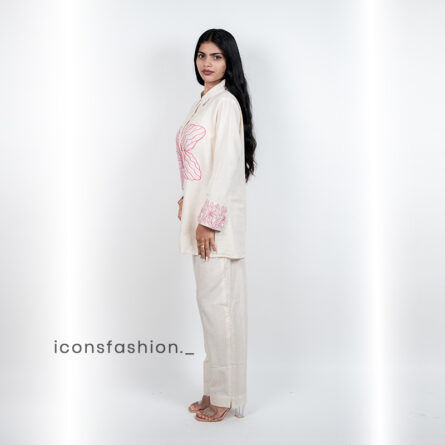 Women’s-off-white-co-ord-set-with-embroidered-and-shirt-style-top-and-pants