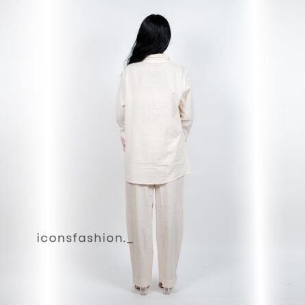 Women’s-off-white-co-ord-set-with-embroidered-and-shirt-style-top-and-pants