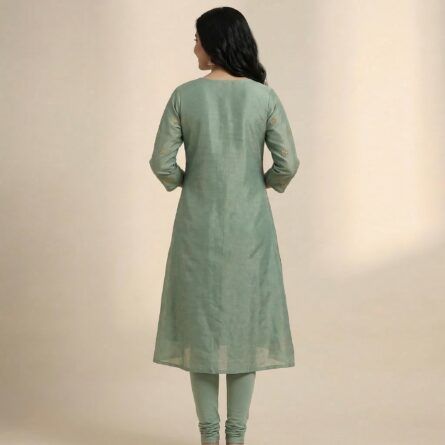 Women’s Green A-Line Kurta | Ladies Ethnic Wear - Image 3