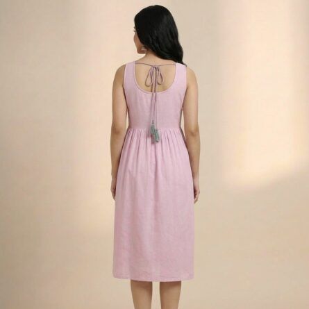 Women-pink-midi-dress-with-embroidered-yoke-and-sleeveless-design