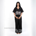 Women’s-black-printed-co-ord-set-with-cropped-collared-shirt-and-wide-leg-pants