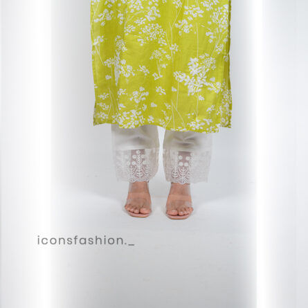 Womens-lime-green-embroidery-kurta-set-with-straight-cut-kurta-round-neckline-three-quarter-sleeves-and-white-lace-detailed-straight-pants