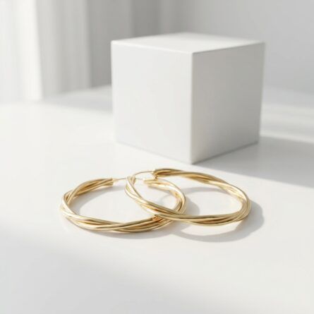 Women’s-gold-tone-twisted-hoop-earrings-with-layered-braided-design-and-polished-metallic-finish