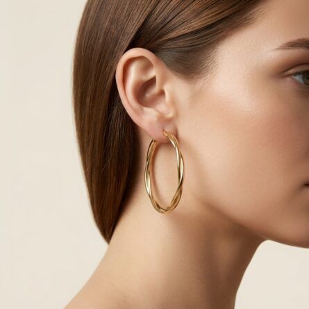 Women’s-gold-tone-twisted-hoop-earrings-with-layered-braided-design-and-polished-metallic-finish