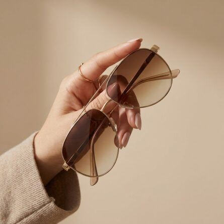 Women’s-gold-frame-aviator-sunglasses-with-brown-gradient-tinted-lenses-and-thin-metal-frame