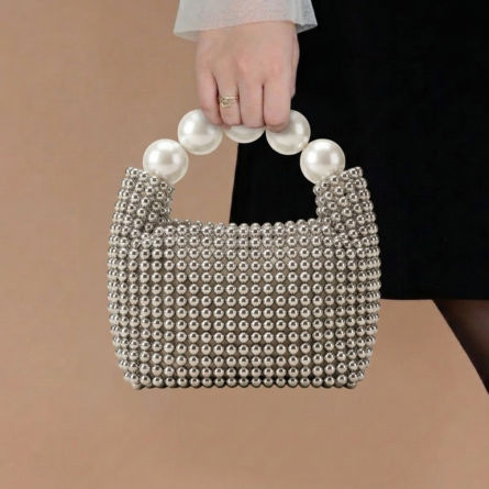 Silver-beaded-mini-handbag-with-white-pearl-top-handle-structured-evening-bag