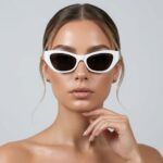 Women’s-white-narrow-cat-eye-sunglasses-with-dark-tinted-lenses-and-retro-frame-design