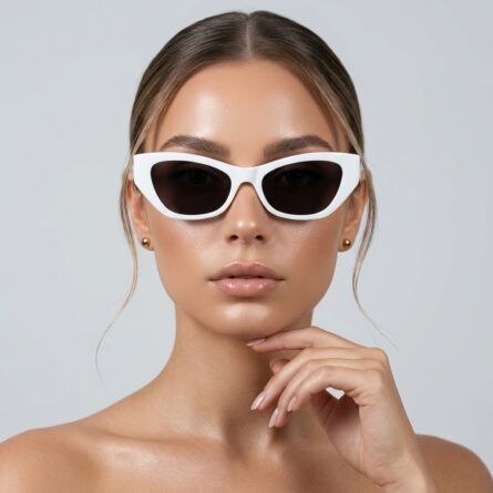 Women’s-white-narrow-cat-eye-sunglasses-with-dark-tinted-lenses-and-retro-frame-design