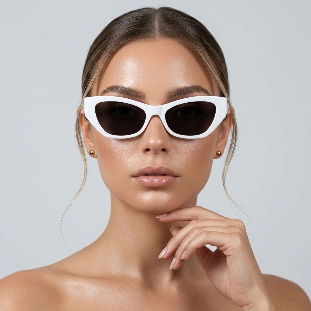 Women’s-white-narrow-cat-eye-sunglasses-with-dark-tinted-lenses-and-retro-frame-design