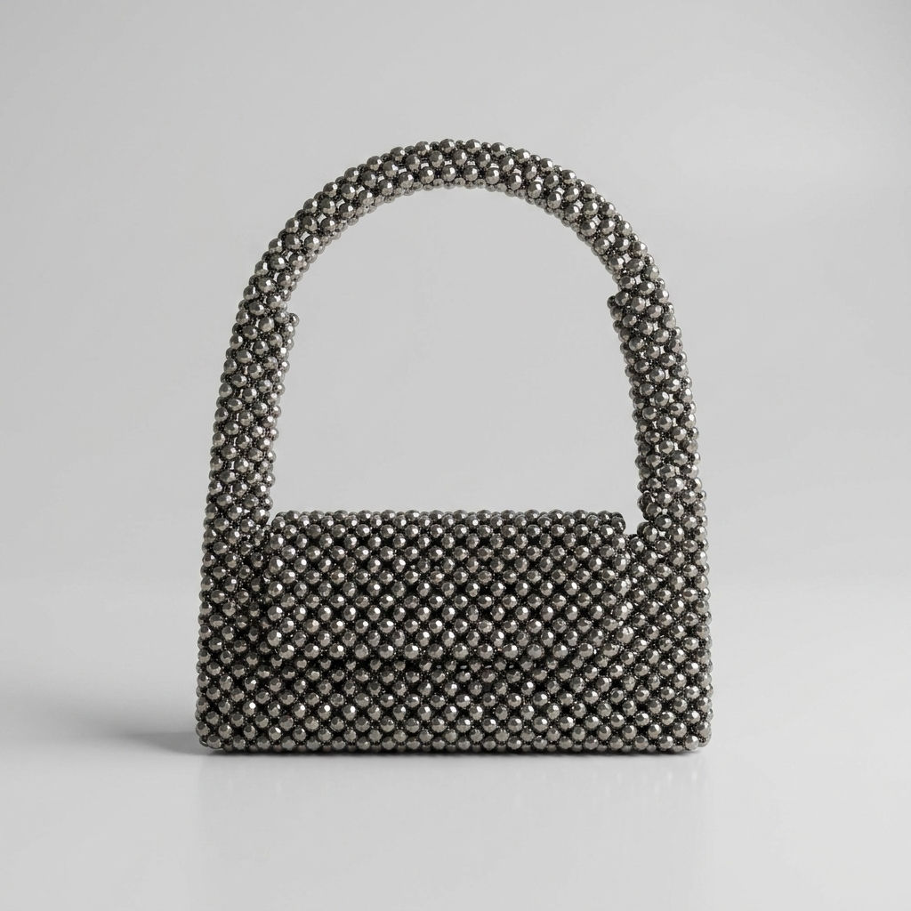 Silver-beaded-mini-handbag-with-top-handle-structured-evening-bag