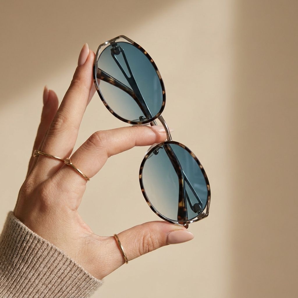 Women’s-tortoiseshell-oval-sunglasses-with-blue-gradient-tinted-lenses