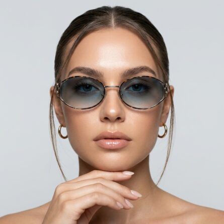 Women’s-tortoiseshell-oval-sunglasses-with-blue-gradient-tinted-lenses