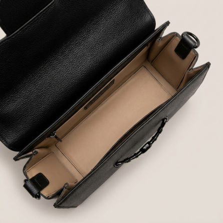 Black-structured-flap-shoulder-bag-with-gold-hardware-and-adjustable-crossbody-strap