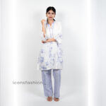 Women’s-white-and-lavender-floral-printed-kurta-set-V-slit-neckline-and-straight-fit-pants