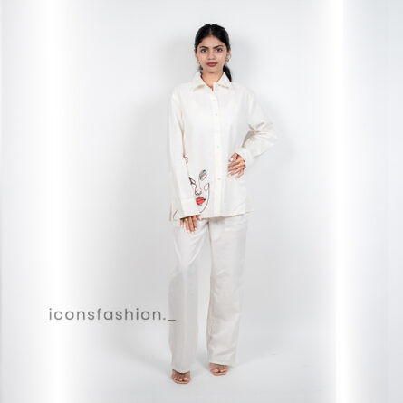 Women’s-white-minimal-co-ord-set-with-collared-shirt-and-straight-pants