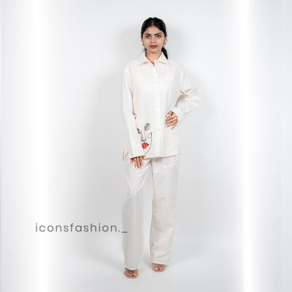 Women’s-white-minimal-co-ord-set-with-collared-shirt-and-straight-pants
