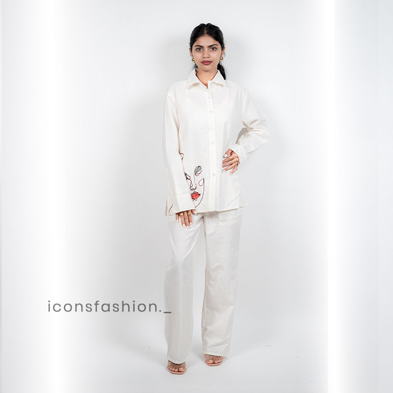 Women’s-white-minimal-co-ord-set-with-collared-shirt-and-straight-pants