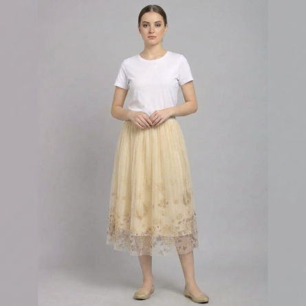 Women’s-beige-pleated-midi-skirt-with-floral-print-mesh-overlay-and-soft-tulle-design