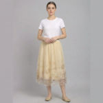 Women’s-beige-pleated-midi-skirt-with-floral-print-mesh-overlay-and-soft-tulle-design