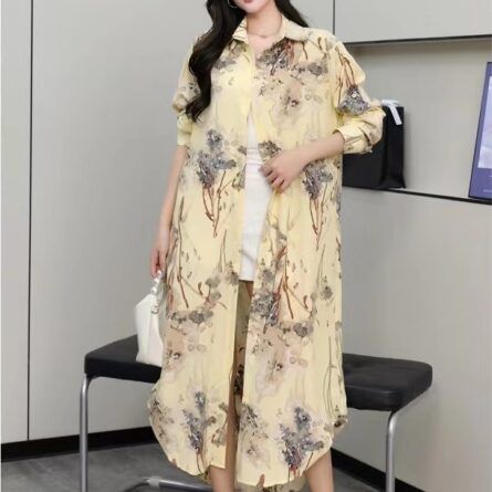 Elegant Floral Print Long Shirt Dress - Image 3