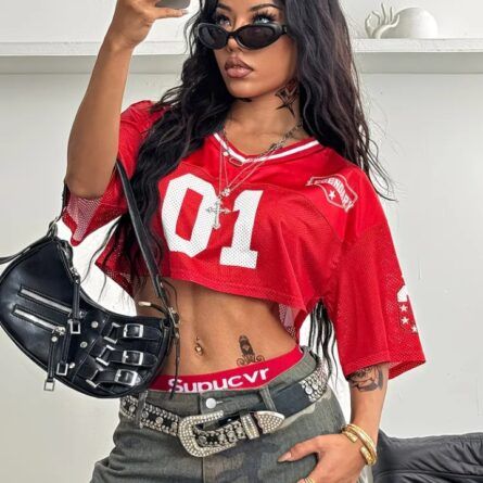 Bold Red Number 01 Sporty Crop Top - Image 4