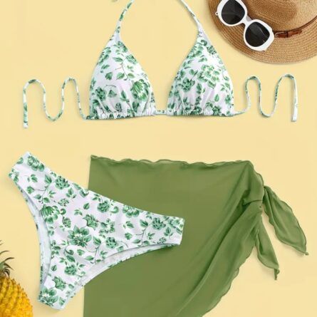 Product Name: 3-Piece Ditsy Floral Halter Bikini & Cover-Up Set - Image 6