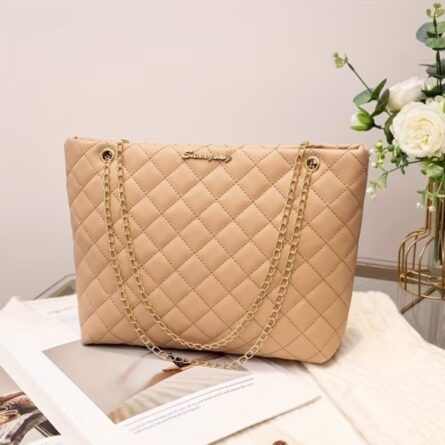 Elegant Quilted Tote Bag with Chain Strap - Image 3